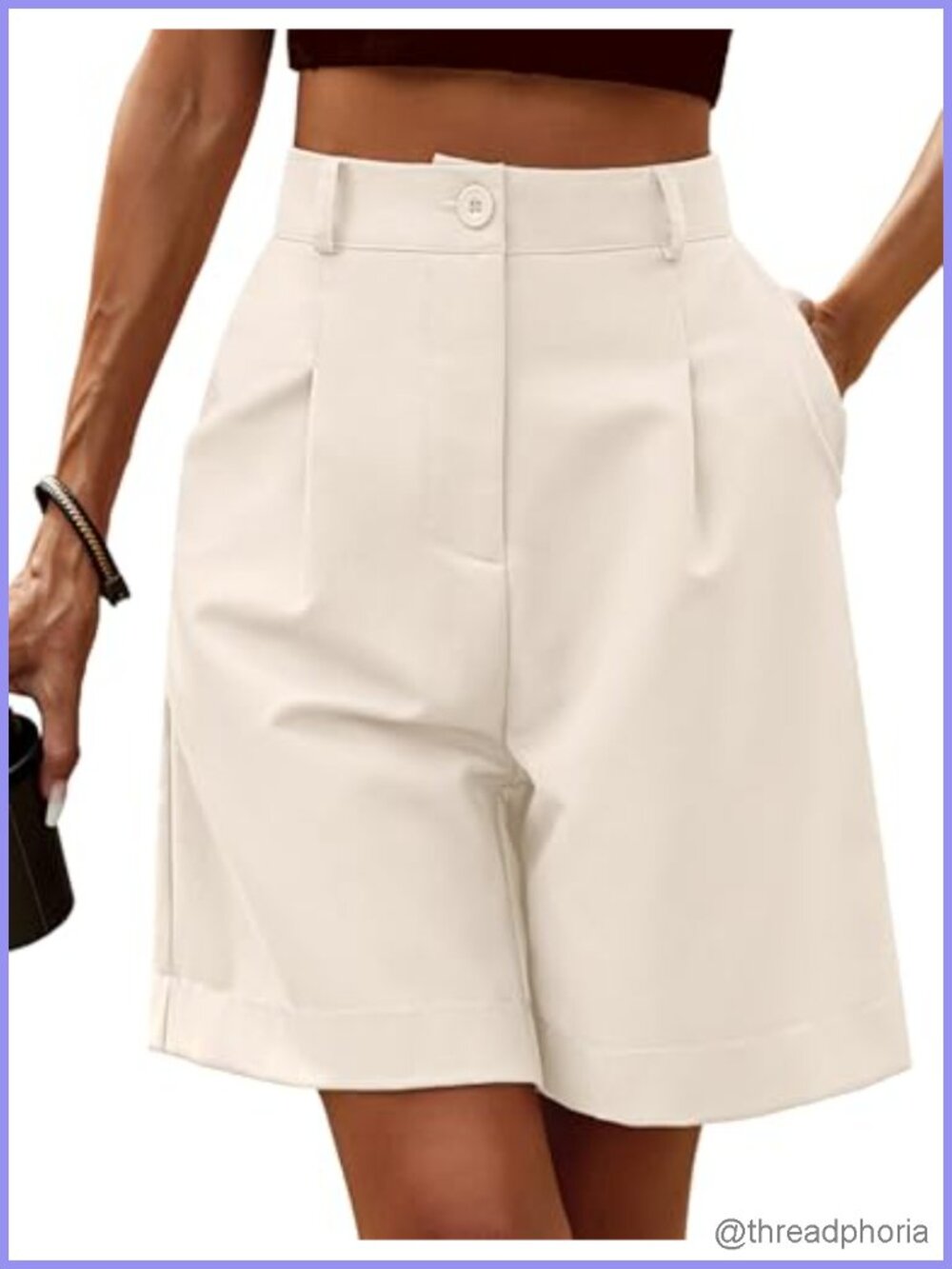 Women's Bermuda Shorts High Waisted Wide Leg Knee Length with Pockets